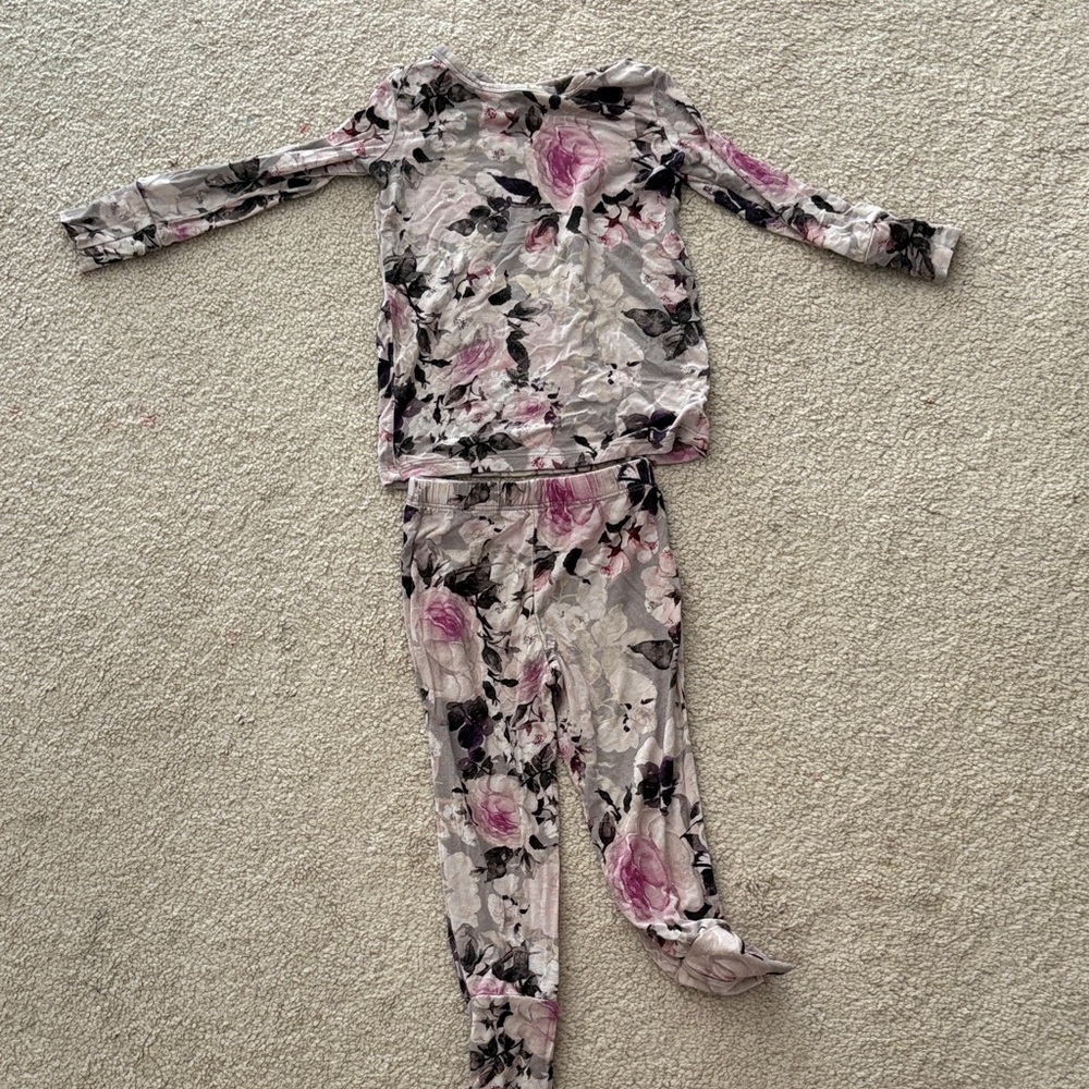 Posh peanut Floral Kids Pajamas - Pink and Gray